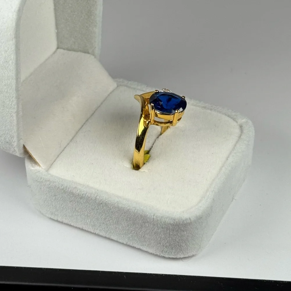 14K Gold Electroplated Blue CZ Ring Size 7 Sapphire Cubic Zirconia NEW